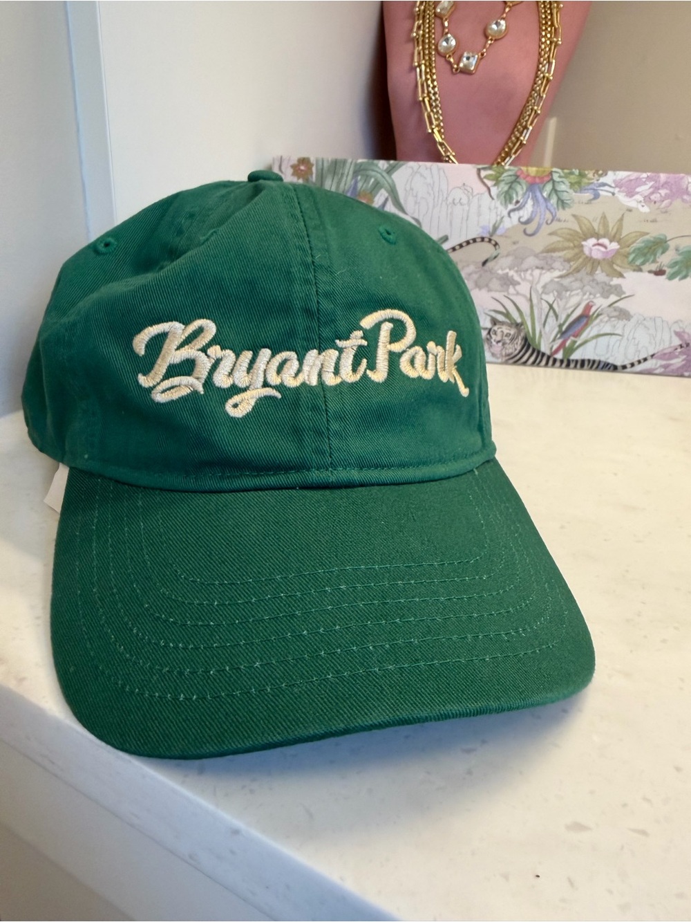 NWOT Bryant Park Embroidered Green Baseball Cap - cotton